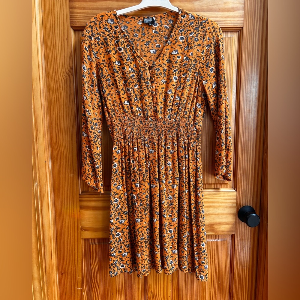 J. Jill Orange Floral Long Sleeve Dress